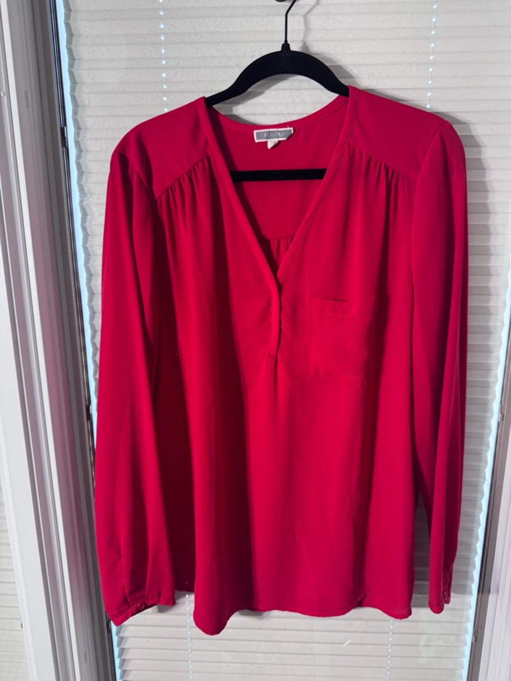 Pleione Women's Bright Red V-Neck Long Sleeve Blouse